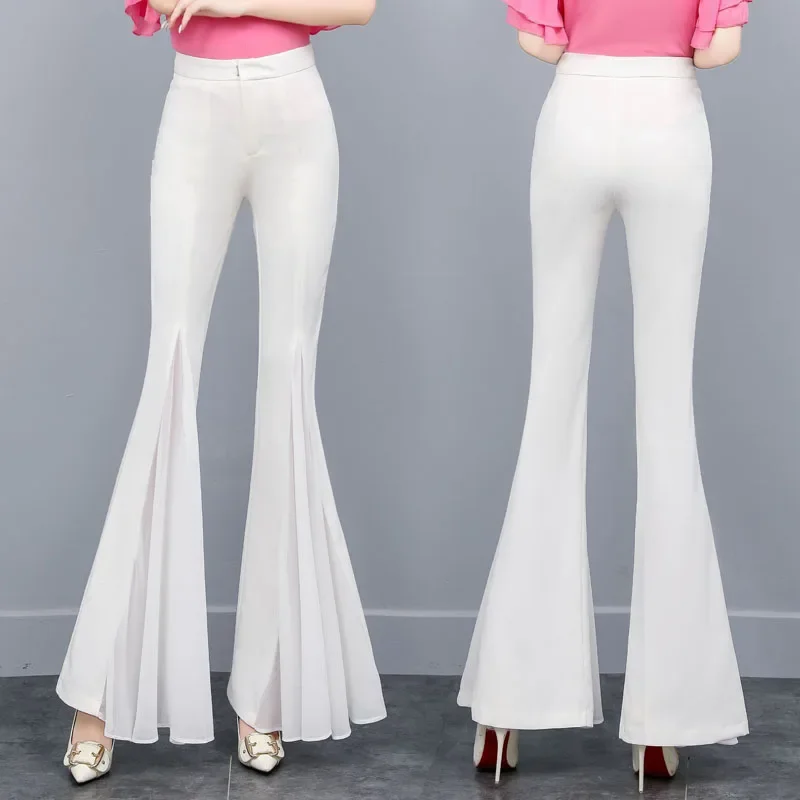 Ladies Chic Chiffon Split Hem Bell-bottoms Pants Women Clothing Girls High Waist Trousers Female Streetwear Clothes Py9822