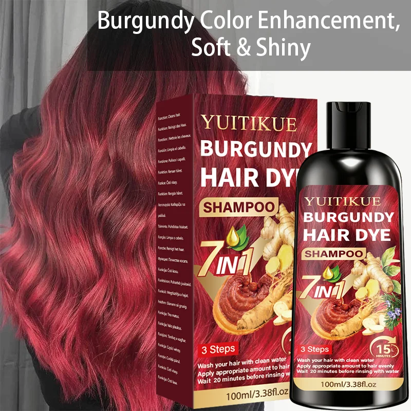 YUITIKUE 100ml Burgunderfarbenes Haarfärbeshampoo, 7 IN 1 15-Minuten Schnellfärbung, Natürliche Feuchtigkeitspflege für Glänzendes & Langanhaltendes Haar – Detail 4