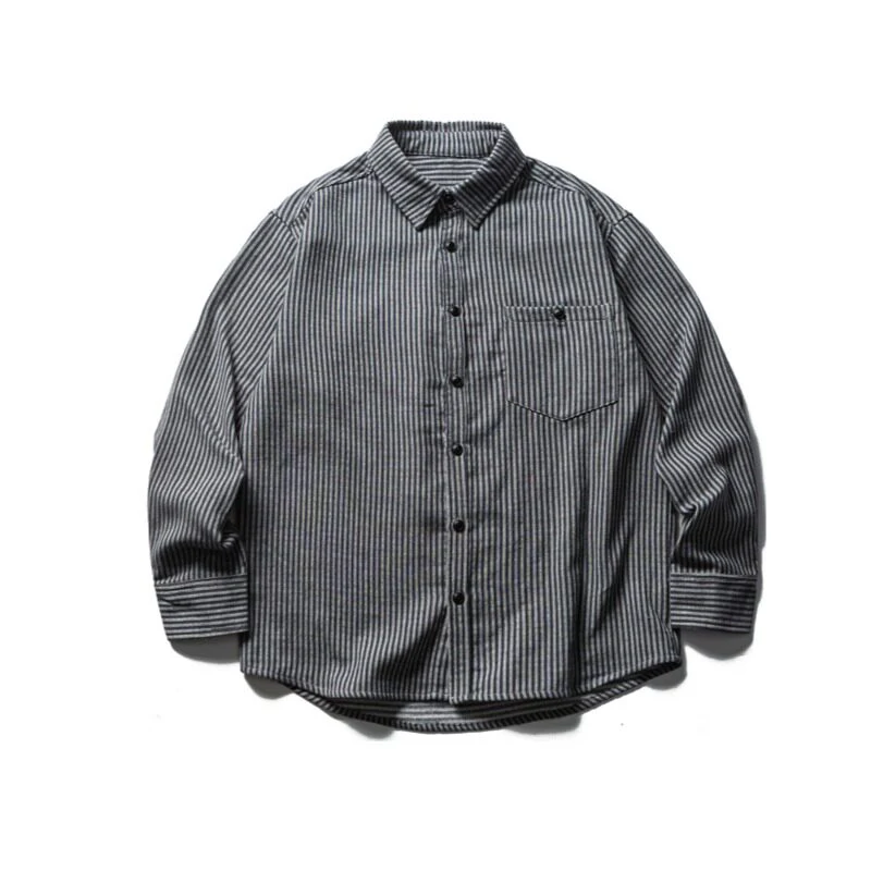 

Повседневная мужская рубашка в японском стиле в полоску с длинными рукавами, свободного кроя, универсальная, модная рубашка-куртка