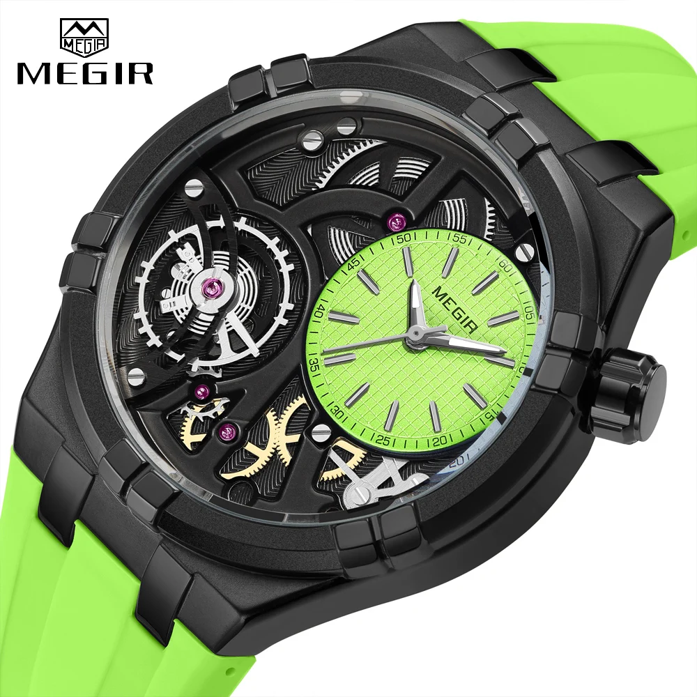 

MEGIR Stereoscopic 3D Dial Analog Quartz Watch Alloy Case Silicone Strap Fashion Personalized Cool Waterproof Luxury Wristwatch