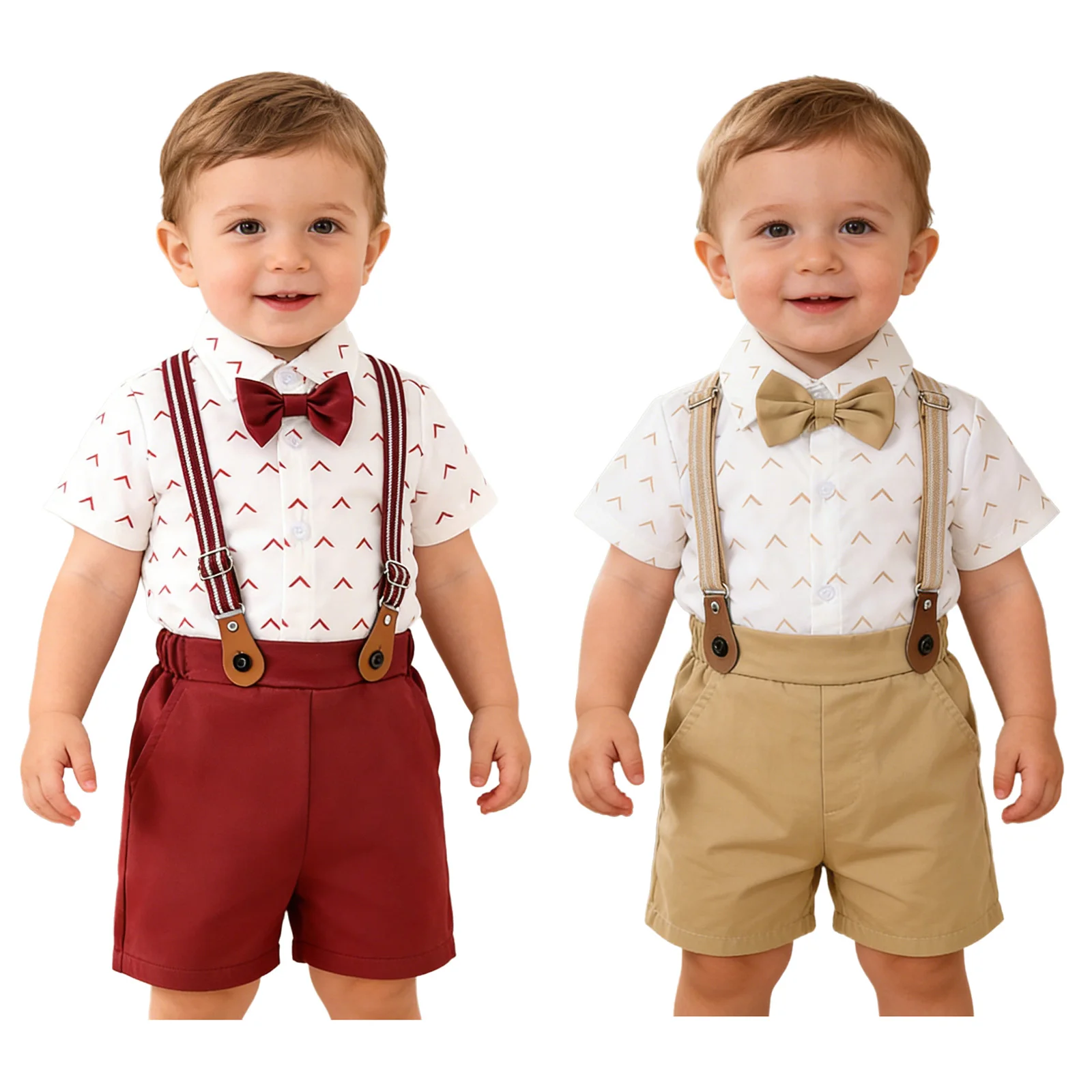 

Костюм для младенца-мальчика: рубашка с принтом, шорты на подтяжках, галстук-бабочка. Для свадьбы, дня рождения, вечеринки, фотосессии, нарядный костюм.