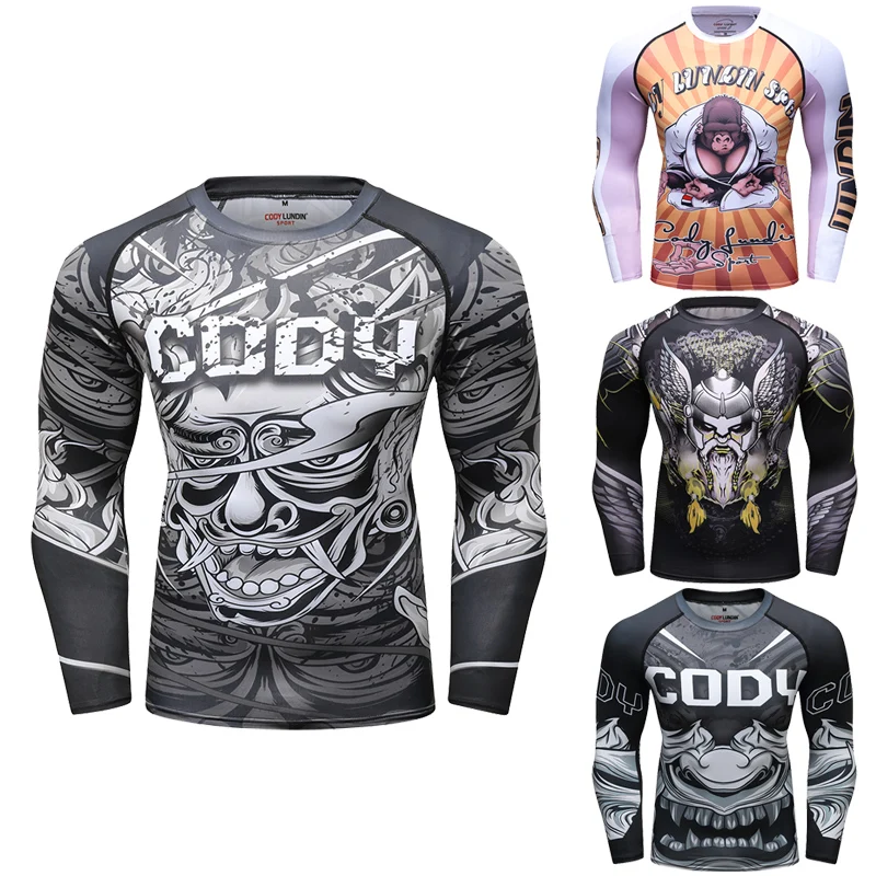 Cody Lundin Sport Fitness Camicia Poliestere Spandex Bjj Rash Guard No Gi MMA Jiu Jitsu Combattimento Grappling Compressione T Shirt