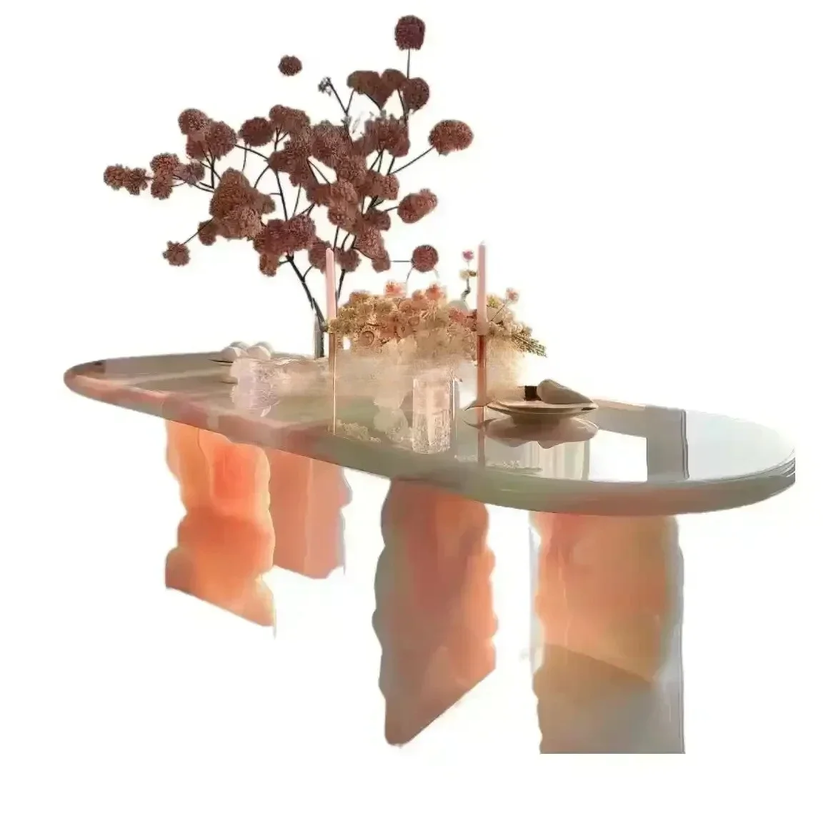 TTLuminous Jade Dining Table Marble Light Luxury Large Flat Modern Art Natural White Jade