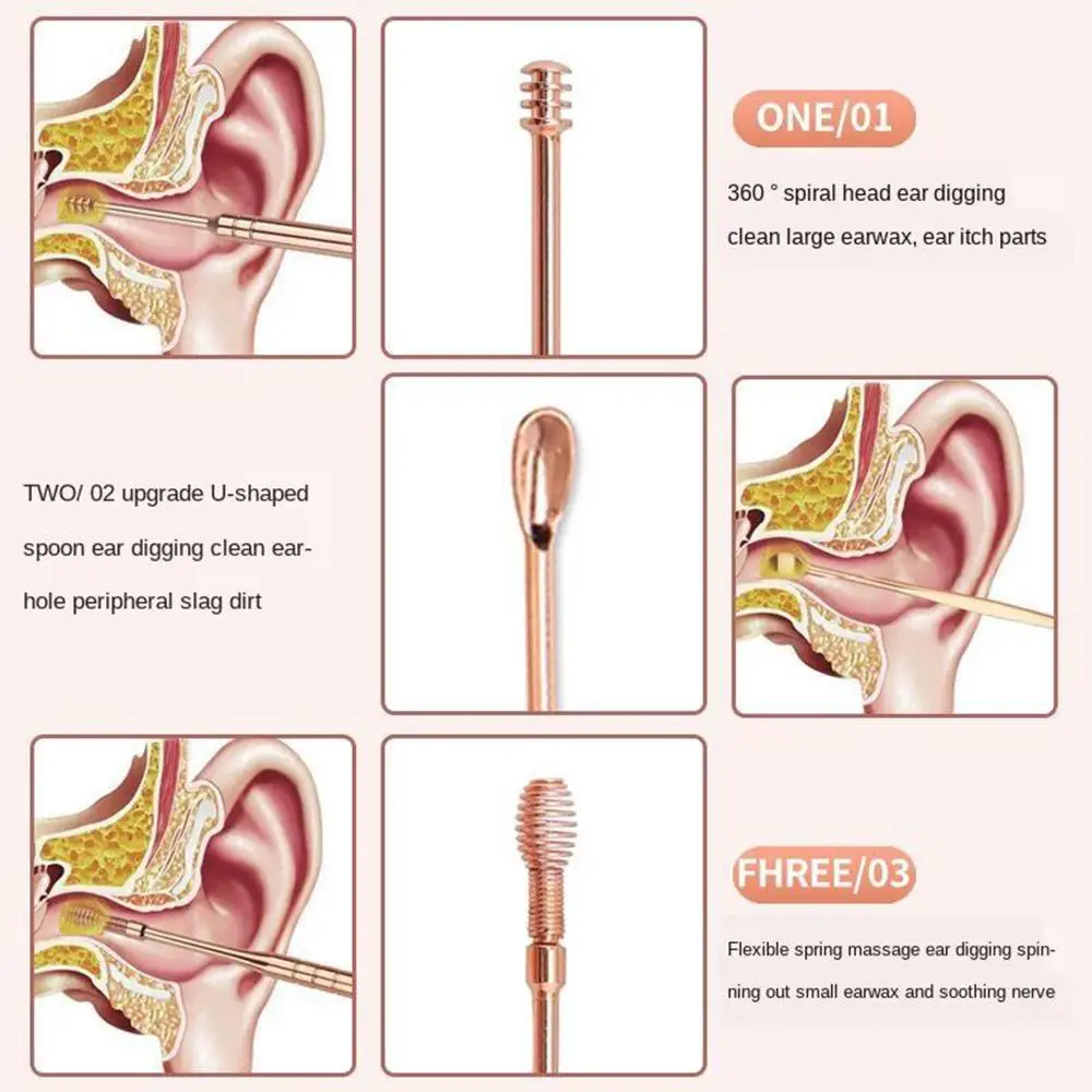 6 Stks/set Roestvrijstalen Oorreiniger Spiraal Oor Pick Set Oorspel Oorsmeer Verwijdering Oorverzorgingstool