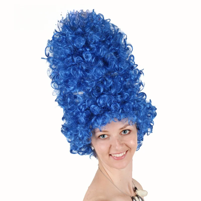Blauwe Hoge Krullende Pruik Cosplay Party Pruiken Hoed Mode Festival Vakantie Stage Performance Pruik Caps Hoofddeksels