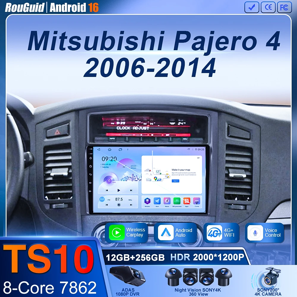 

For Mitsubishi Pajero 4 2006-2014 Car Radio Multimedia Wireless Bluetooth CarPlay 4G GPS CPU 7870 Android 2K QLED Screen