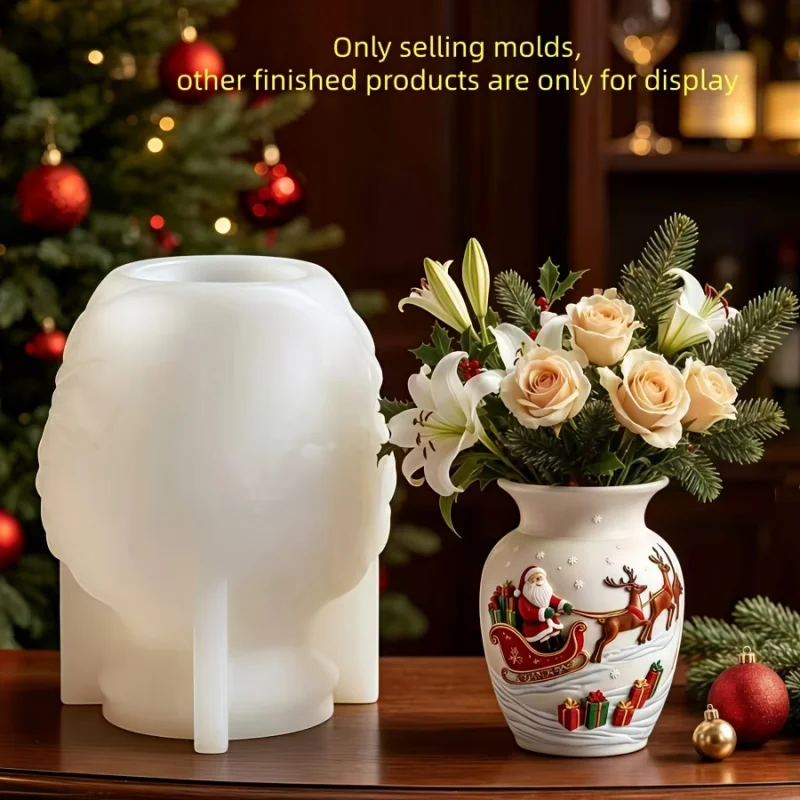 Resin Silicone Mold Santa Claus Sleigh Reindeer Vase Resin Silicone Mold Winter Snowflake Christmas Gift Box Relief Flower Pot