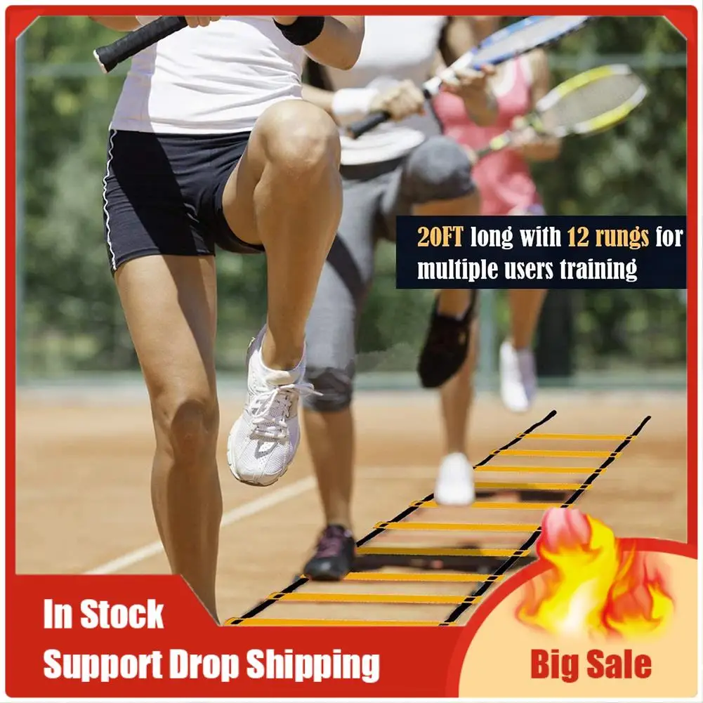 A35F New Agility Ladder Set 20Ft Adjustable Speed Training Ladder With 12 Football Training Disc For Soccer, Sports Training