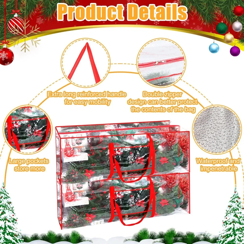 4 قطع من أكياس تخزين شجرة الكريسماس المقاومة للماء بطول 9 أقدام لتزيين عطلة عيد الميلاد #6