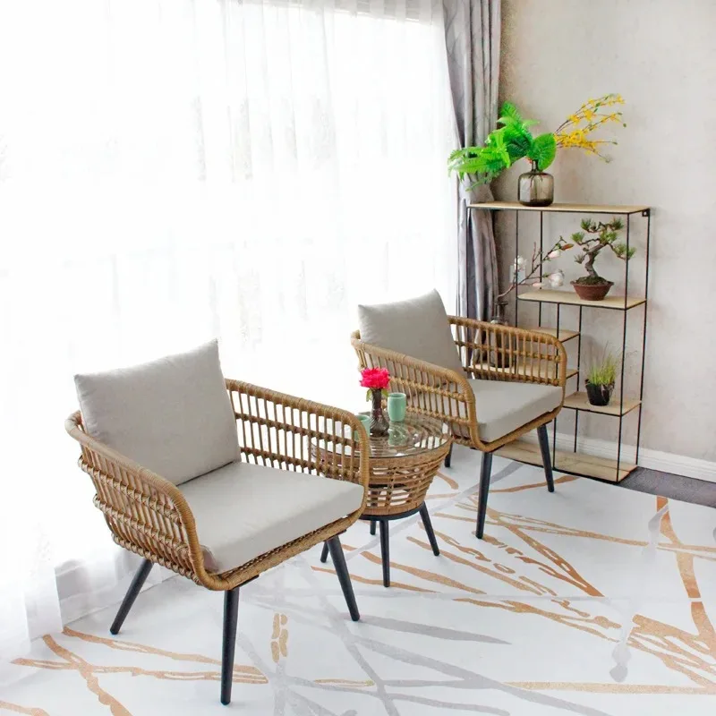 Water-Resistant Nordic Style Outdoor Rattan Sofa Set Balcony Office & Garden Patio Leisure Furniture Wicker Chair