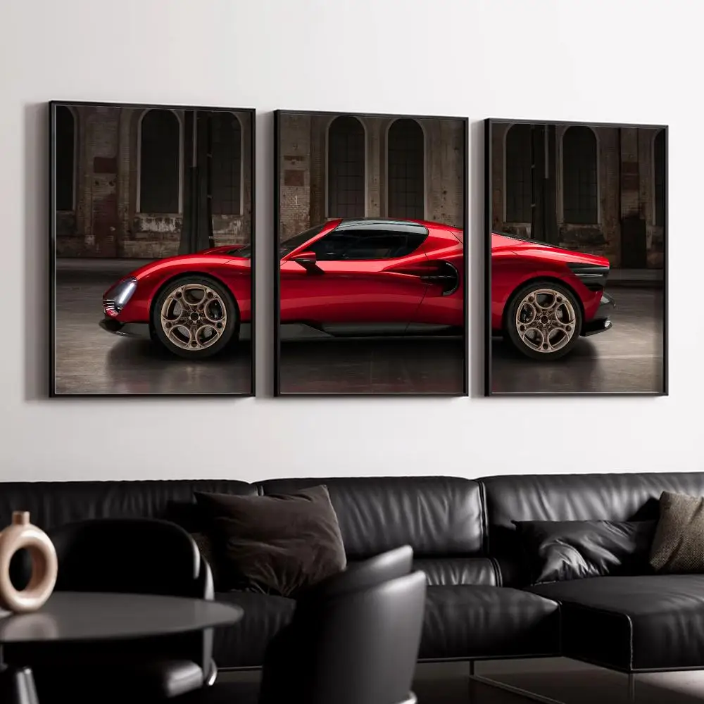 R-Romeo 33 Vintage Sports Car Painting Calligraphy Canvas Wall Art Poster Set for Bedroom Living Room Home Decor Prints Gift