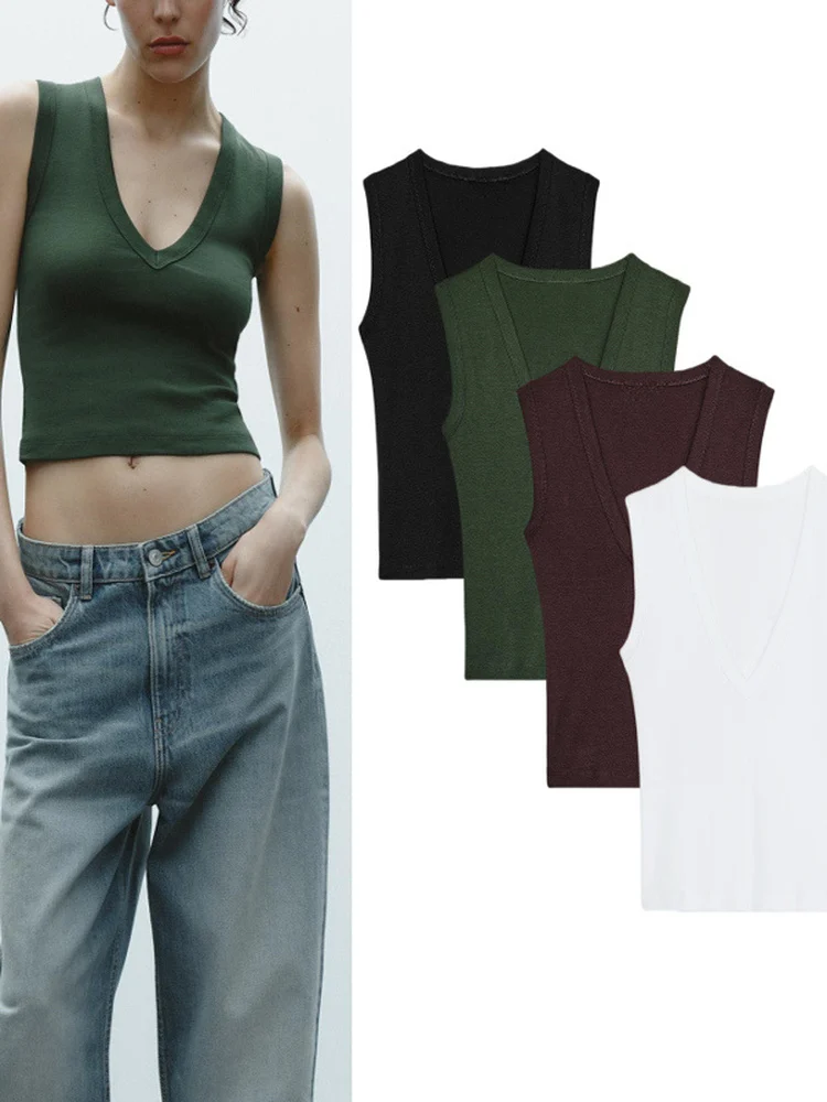 

Новая летняя женская простая модная хлопковая удобная облегающая жилетка с v-образным вырезом, повседневная цветная футболка