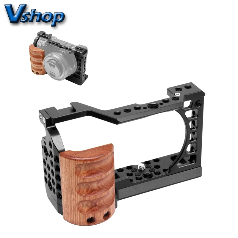 For Sony A6400 A6300 A6100 A6000 PULUZ Wood Handle Metal Camera Cage Stabilizer Rig