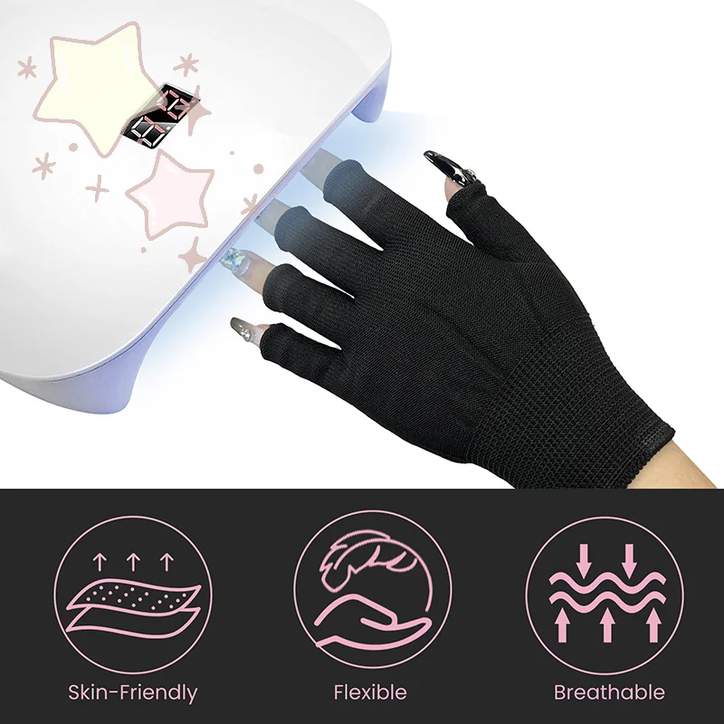 1 زوج المضادة للأشعة فوق البنفسجية الأسود رقيقة قفازات الأظافر أصابع مانيكير أدوات الرسم LED مصباح مجفف الأظافر درع