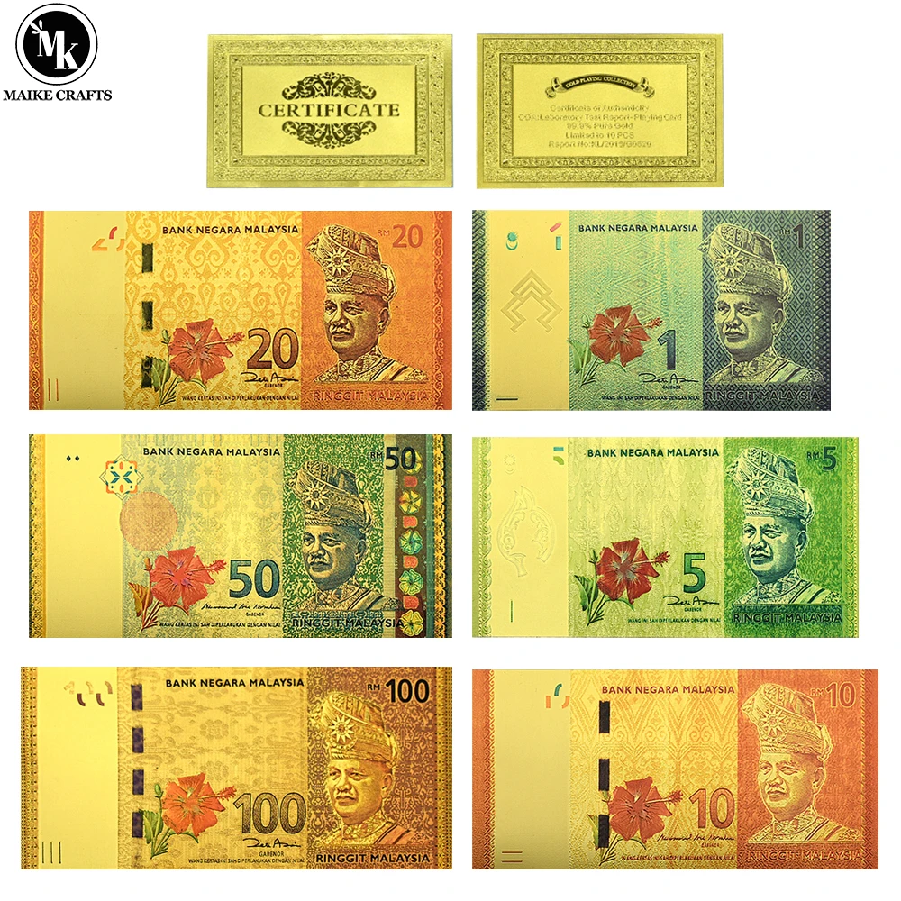 

Malaysia 1/5/10/20/50/100 RMG Gold Foil Banknote Home Decoration Plastic Money Collection Business Gift