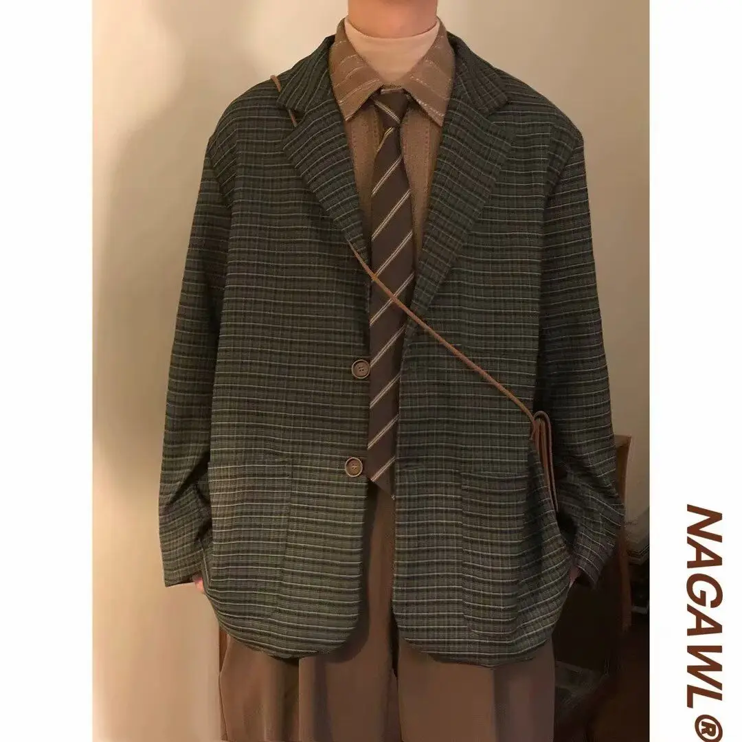 

Trendy Casual Loose Hong Kong Sle Men's Suit Jaet 2025 Spring Autumn Versatile Polyester Fiber Long Sve Westwear