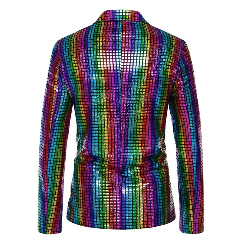 2024 New Men Rainbow Plaid Suit 2 Piece Gold / Silver Fashion Male Luxury Dance Party Performance Thin Blazer Jacket and Pants