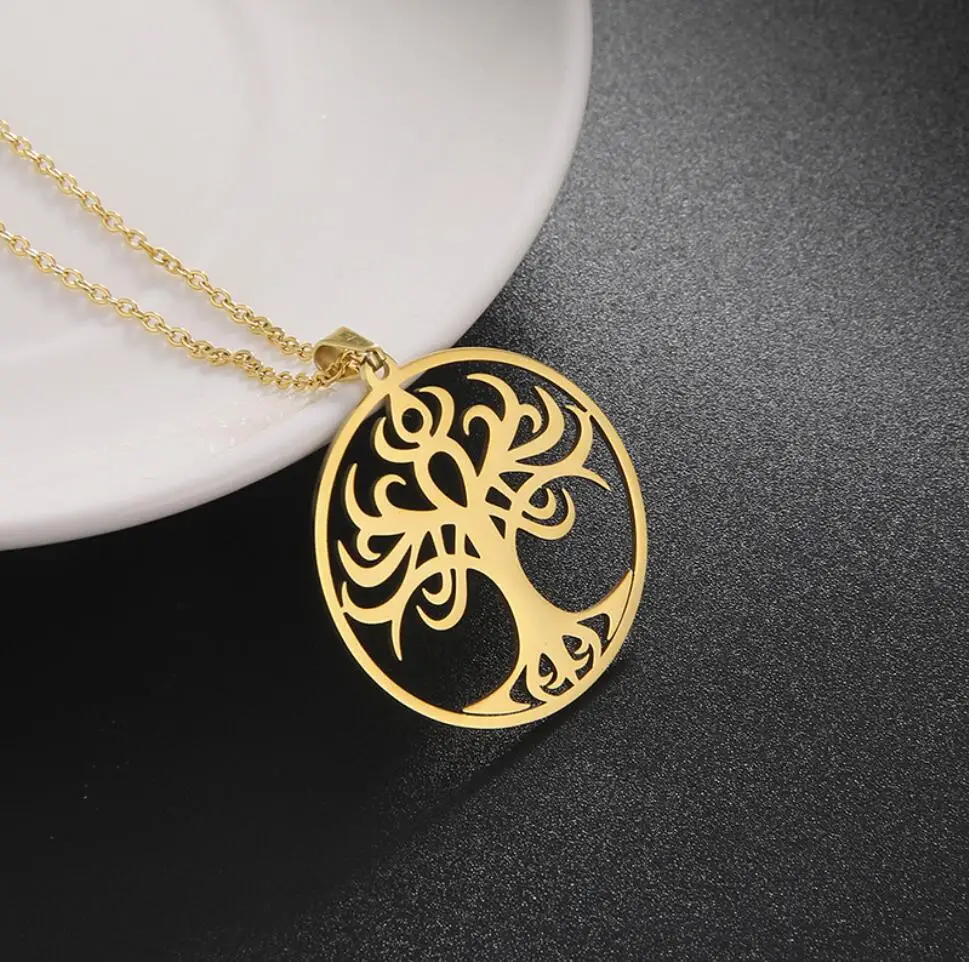 

1PC Stainless Steel Jewelry Chain Necklace For Women Men Accessories Tree Of Life Pendant Charm Neclace Statement Fashion F1514