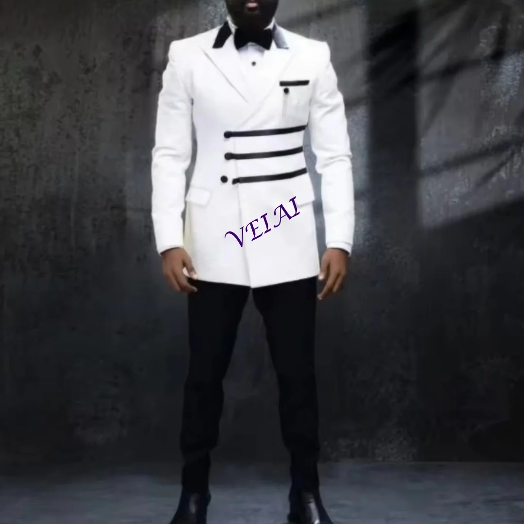 

CustomizedNew White And Black Male Business Men Suit Groom Groomsman Wedding Party Prom Formal Tuxedos 2 Piece Set Blazer Pants