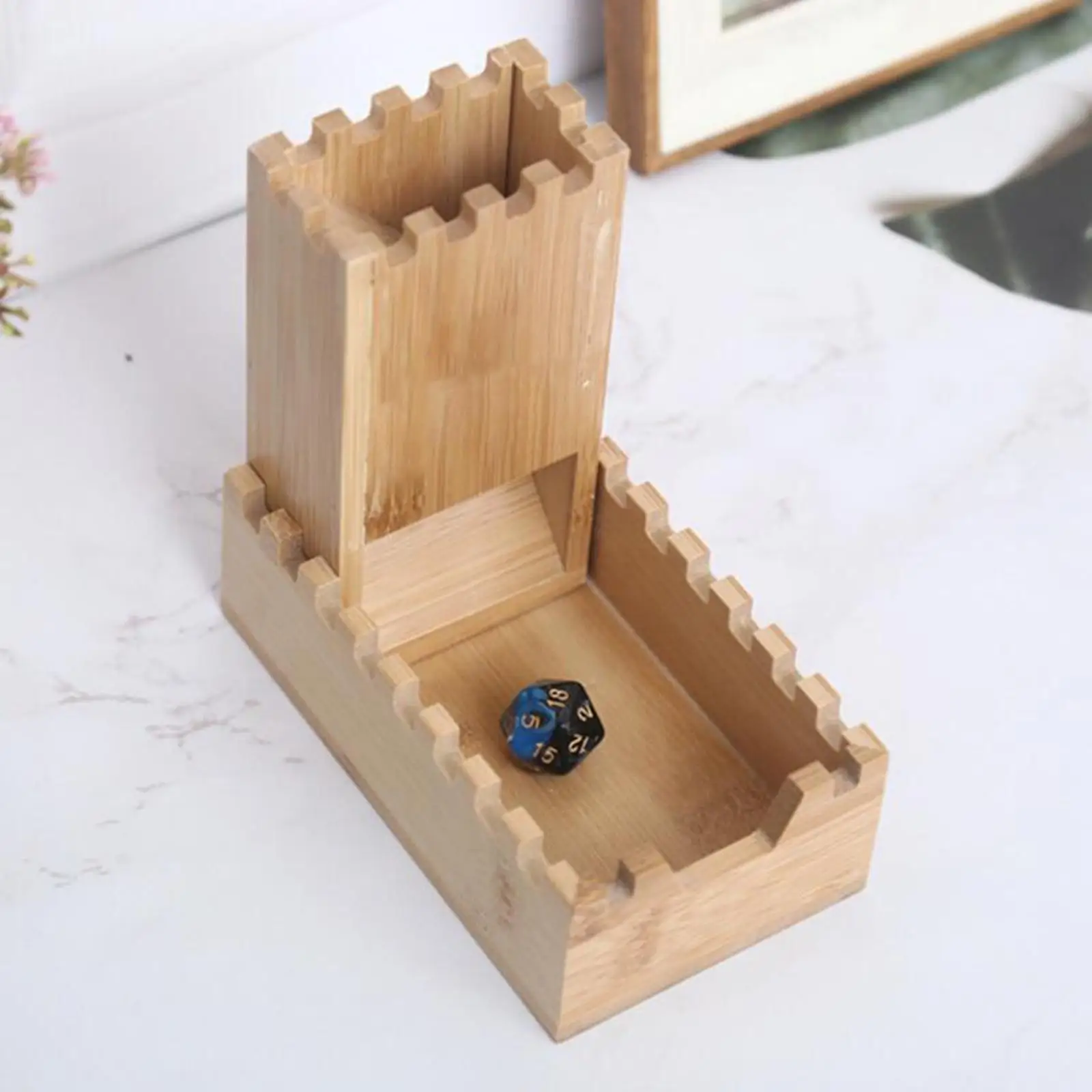 Handcrafted Bamboo Dice Castle Roller Tray for Board Game Night Portable Wooden Dice Chest