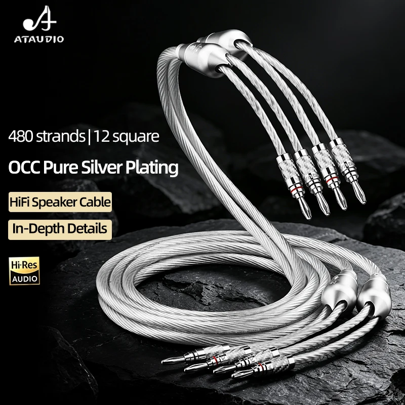 ataudio-7n-occ-銀メッキ線、ハイエンドhifiスピーカーケーブル。高音質を実現するカーボンファイバー製バナナプラグ付き。