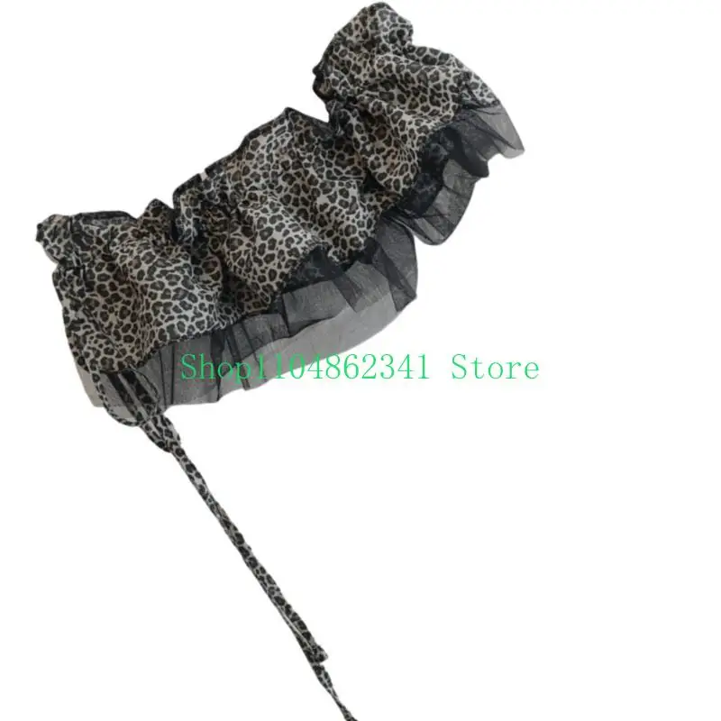 5asd Tie Up Leopard Mesh Ruffled Apron Skirt with Layered Look for Women Decorative Tie Waist Mini Wrap Skirt Overskirt Scarf
