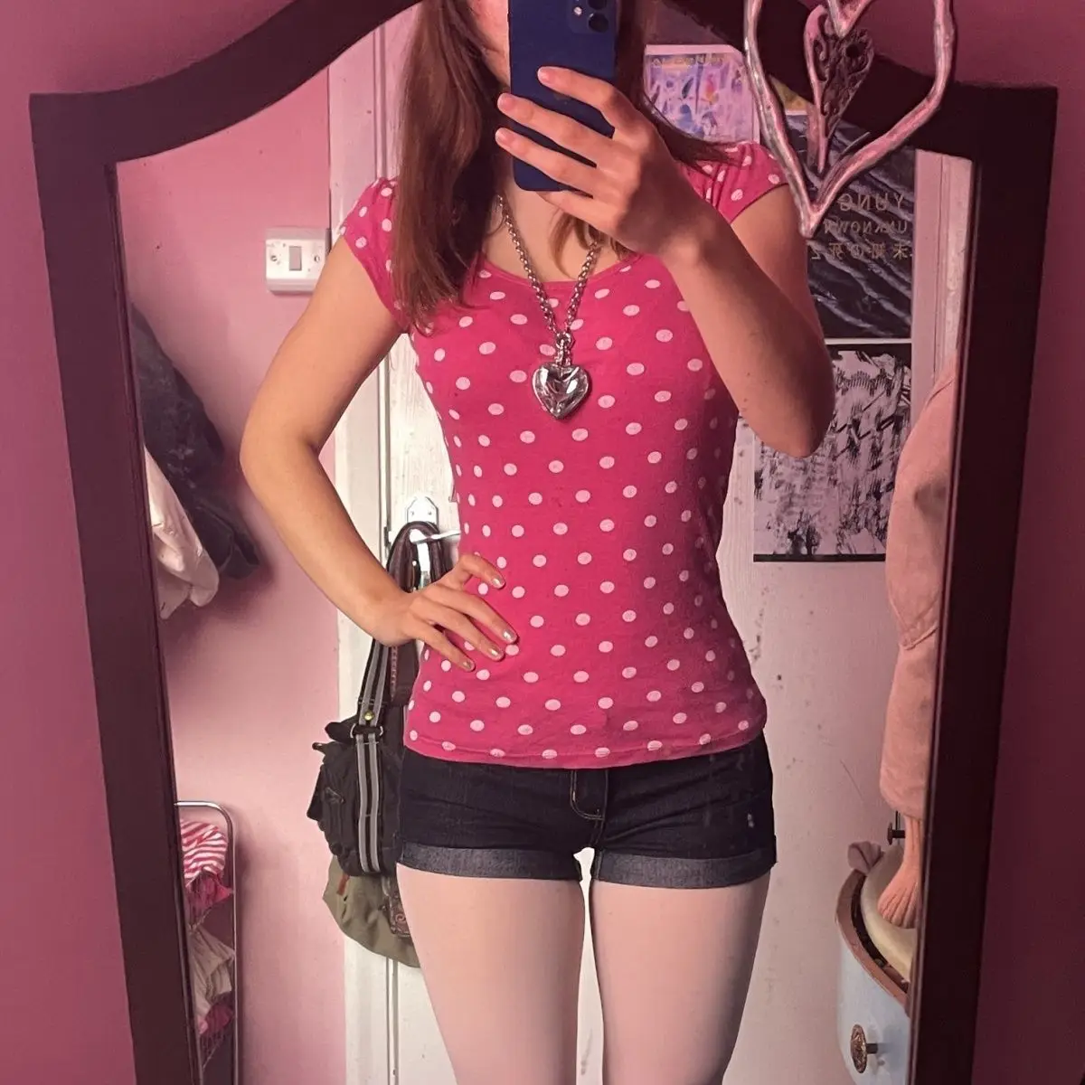 Y2K Women's T-Shirt Coquette Pink Polka Dot Slim Fit Short Sleeve Tee Cute Barbiecore Aesthetic Casual Top Summer Streetwear
