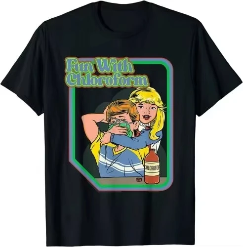 Neuer Spaß mit Chlororform, lustigen schwarzen Witzen, Humor für Erwachsene, Sommermode, Rundhalsausschnitt, Herren- und Damenoberteile, bedruckte Grafik-T-Shirts