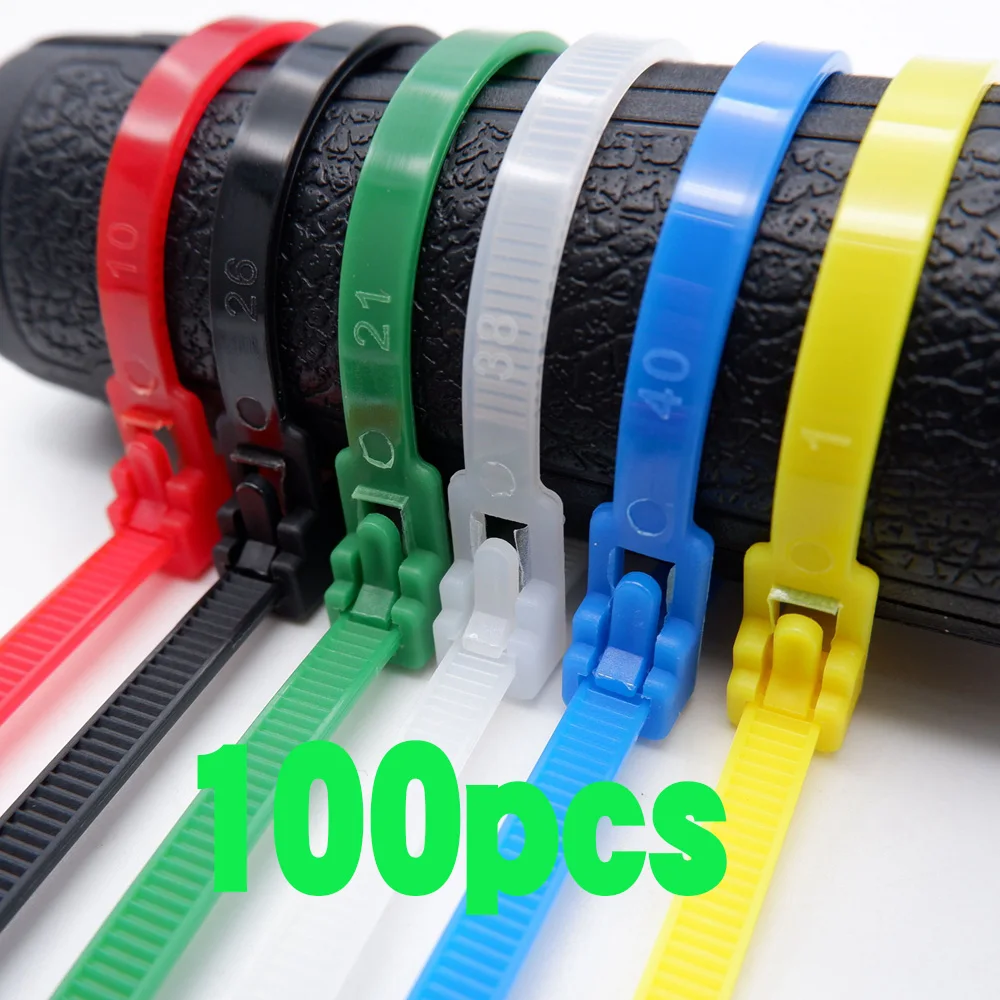 100pcs Reusable Cable Nylon Ties Fixed Bundled Cable Organizer Tie Wire Mixed Colors Black White Red Yellow Blue Green