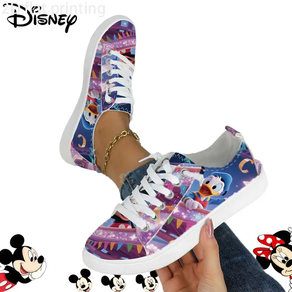 

Officially Licensed Disney Donald Duck Low Top Canvas Sneakers – Carnival Scene Print, Breathable Soft Upper Casual Shoes