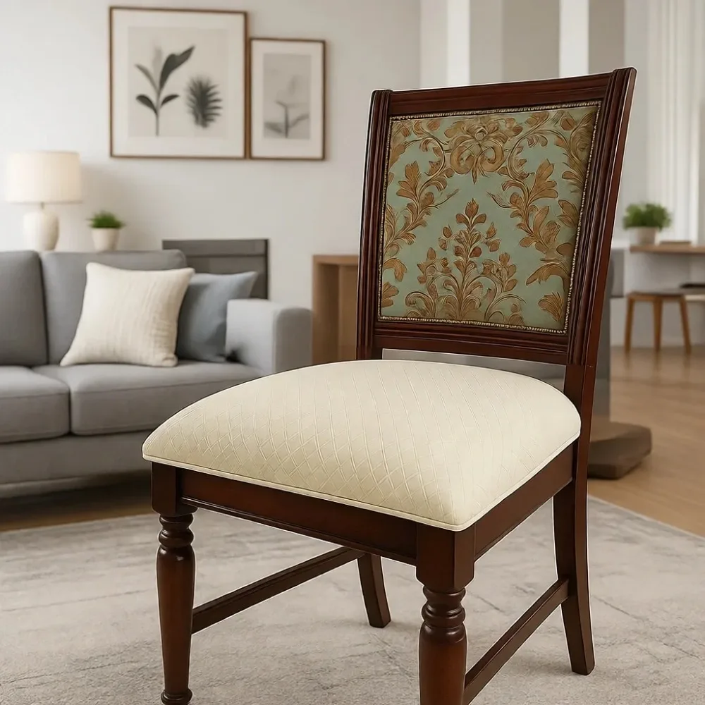 

Набор из 6 моющихся бежевых жаккардовых эластичных чехлов для обеденных стульев (для кухонных подушек)