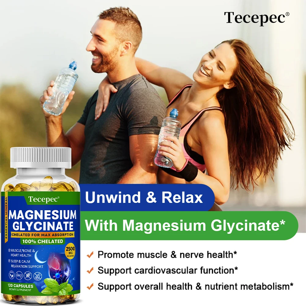 Magnesium Glycinate Capsules 2500mg - Dietary Supplement for Muscle, Nerve, Bone and Heart Support - Gluten Free, Non-GMO