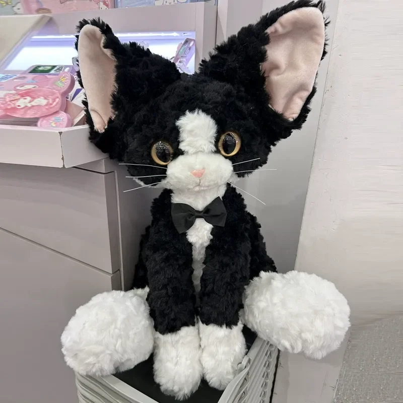 40cm bonito gato preto brinquedo de pelúcia jogar travesseiro cáqui encaracolado kuni gato preto boneca de cabelo longo animais de pelúcia presente de ano novo