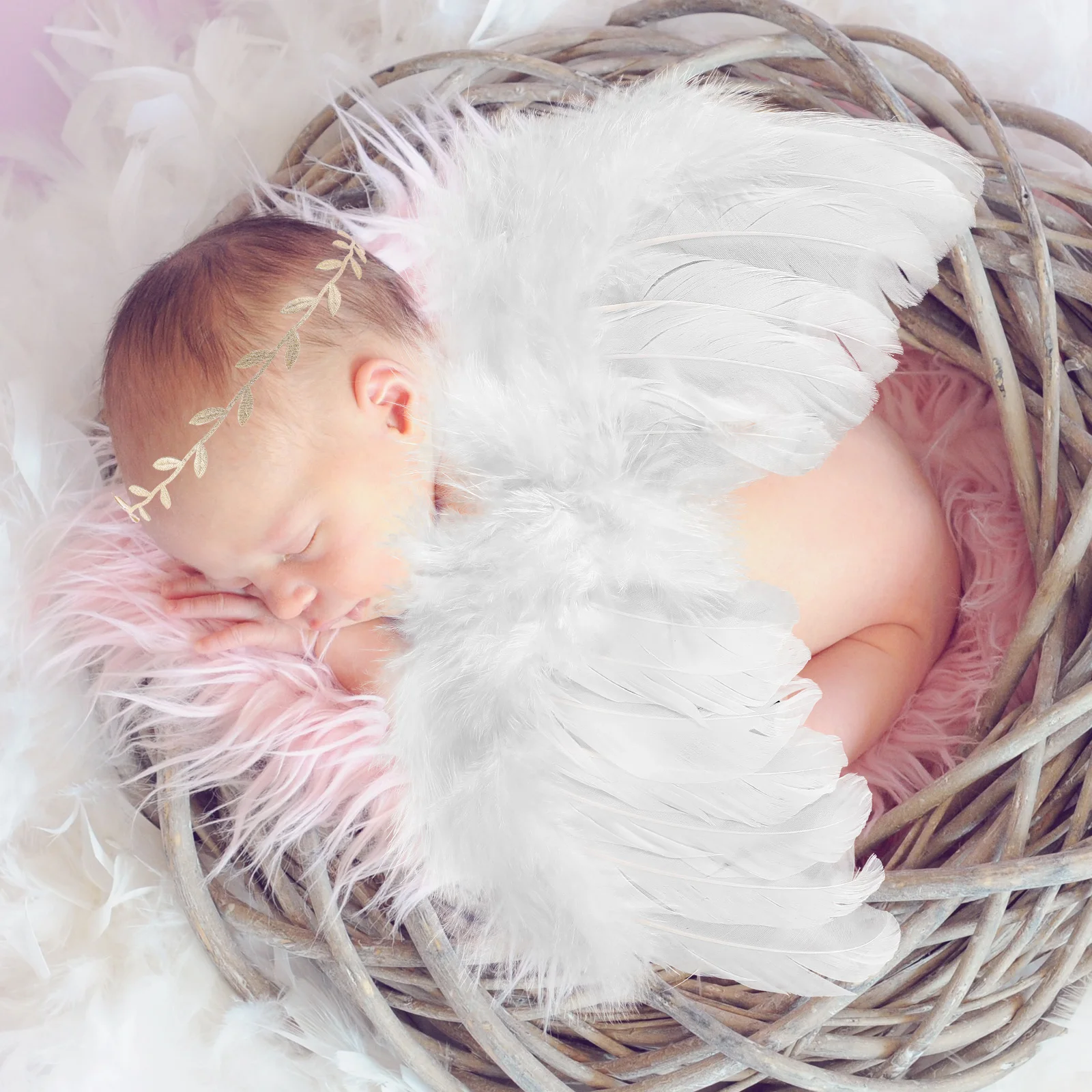 

Angel Wings Headband Set White Wings Golden Headband Comfortable LightWeight Photo Prop Baby Toddler Infant Wing