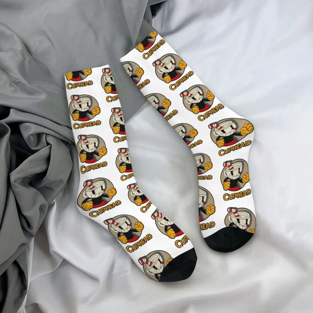 Autumn Winter Retro Women Men Cuphead And Mugman Angry Socks Retro Games Sweat Absorbing Basketball Socks