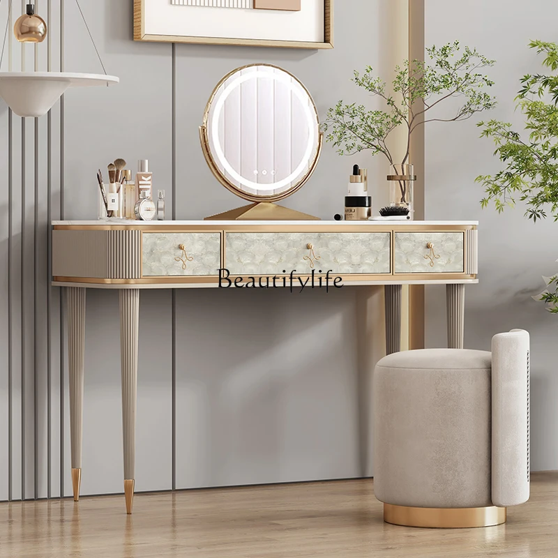 American light luxury dresser modern minimalist high-end solid wood rock slab with mirror makeup table