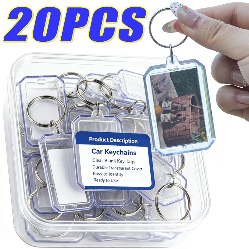 1/5/10/20pcs Car Transparent Photo Frame Keychain Snap-In Acrylic Blank Keyring Car Keychain Clear Blank Picture Pendant
