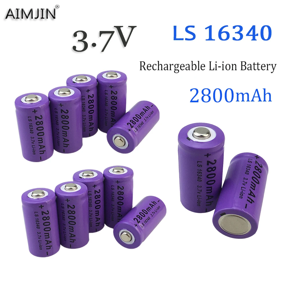 

2024 NEW CR123A RCR 123 ICR 16340 Battery 2800mAh 3.7V Safety Camera Rechargeable Lithium Ion Battery