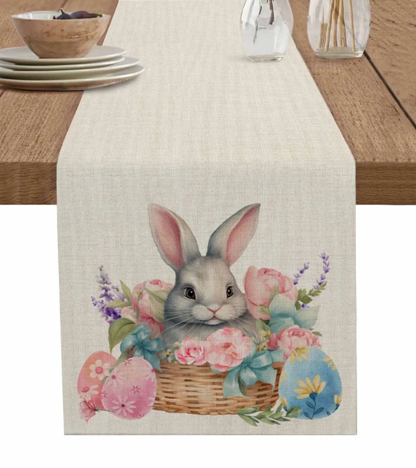 

Easter Rabbit Watercolor Flower Decorations Coffee Table Decor Tablecloth Table Kitchen Decorative Table Runner