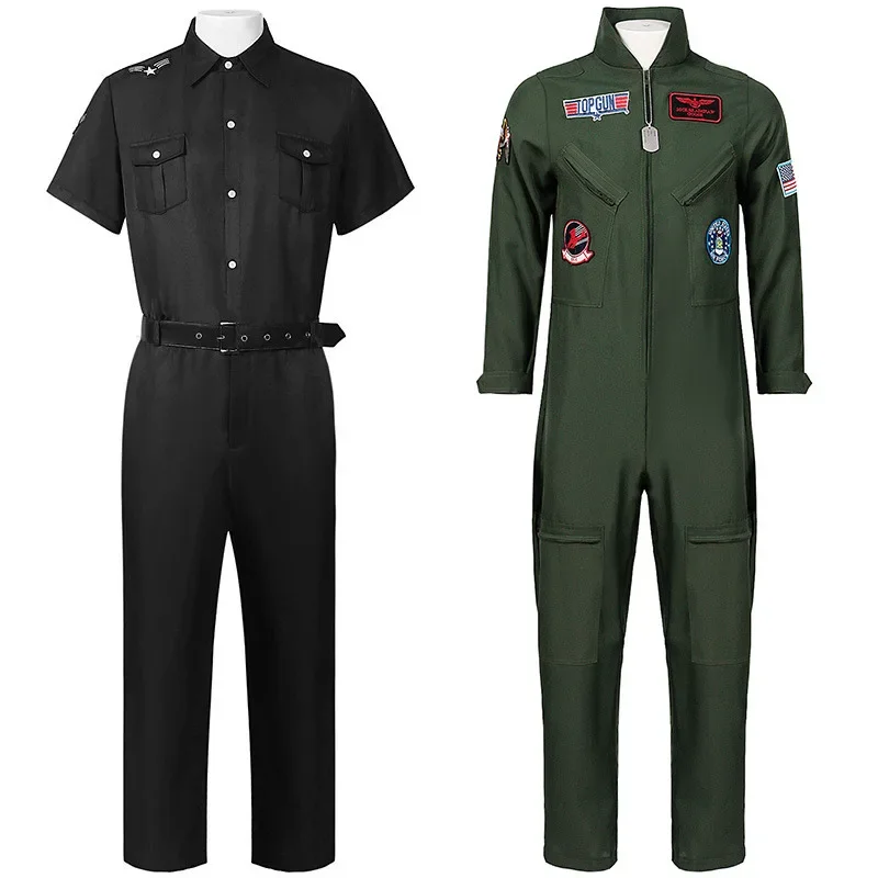 Adult pilot costume Air Force flight suit cosplay outfit with pilot accessories Men's military green military pilot jumpsuit