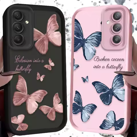 Gold Butterfly Silicone Case for Samsung Galaxy A35 A55 A15 A25 A16 A06 A05 A05S A24 A13 A23 A12 A22 A32 A52 A71 A51 4G Cover