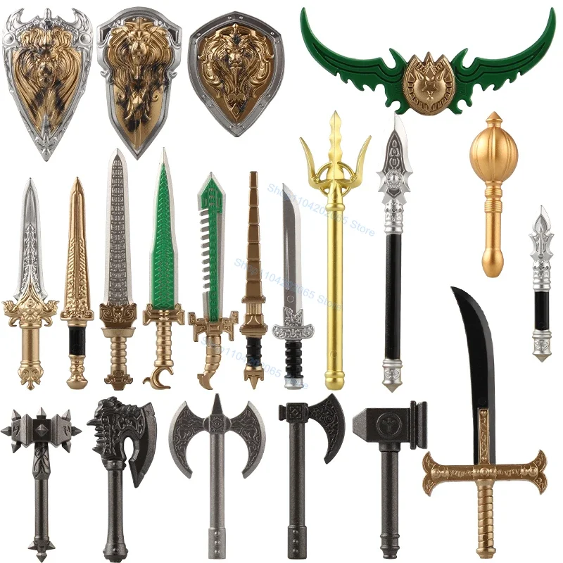 

Accessories Axe Hammer Shield Medieval Weapon Assembly Building BlocksAction Figures Toys Gifts PJT059 5PCS