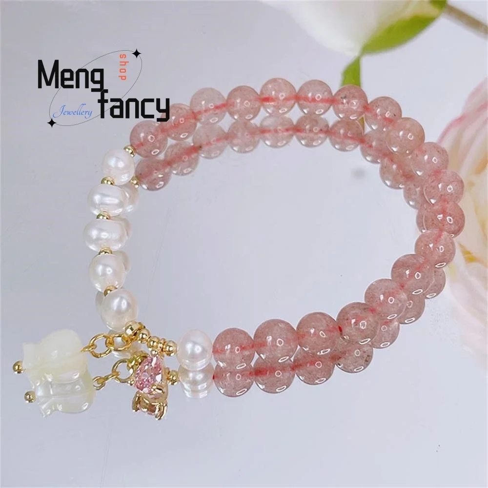 

New Strawberry Crystal Female Shell Bell Orchid Pearl Bracelet Peach Blossom Hand Exquisite Elegant Fashion Jewelry Holiday Gift