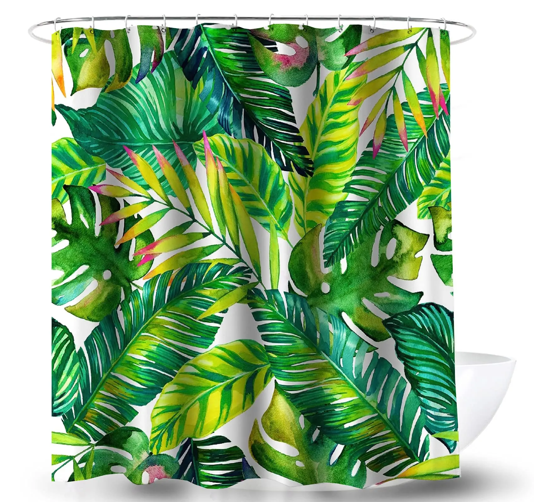 Plant Shower Curtain for Bathroom Waterproof Fresh Palm Tree Banana Leaf Green Shower Curtains with