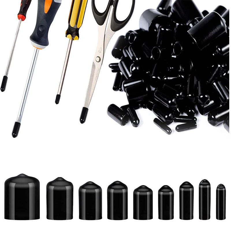 Tapa de extremo redondo de goma de vinilo negro/rojo, cubierta impermeable de PVC para Cable de plástico, tubo de poste de acero, tapas de protección de rosca, 50 piezas