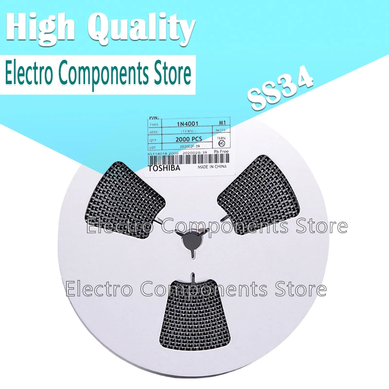 2000PCS/Tape & Reel SS34 SMA 1N5822 SURFACE MOUNT SCHOTTKY BARRIER RECTIFIER SMA(DO-214AC) 1A 2A 3A