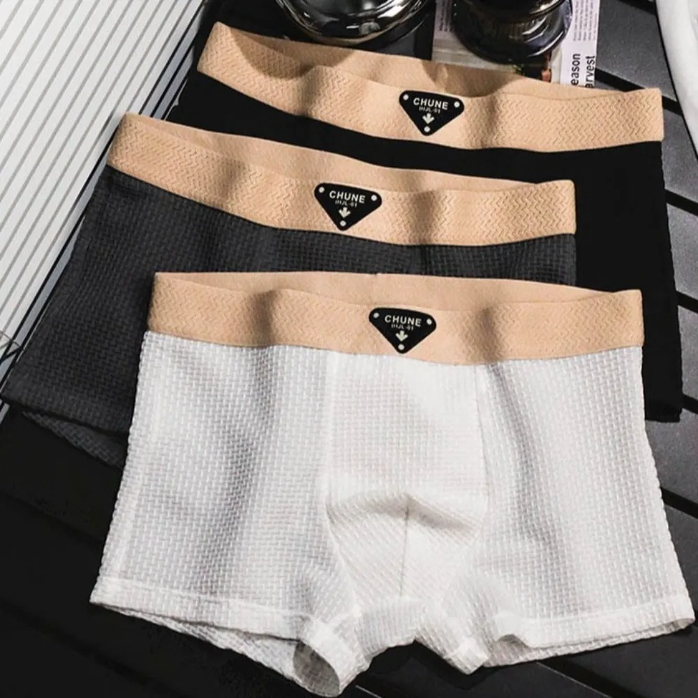 3Pcs Fashion Traceless Men's Ice Slik Panties Underpants Mid Waist Shorts Boxers Simple Lingerie Underwears for Man Travel