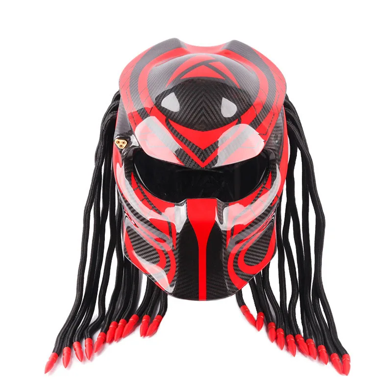 

Personalized red motorcycle helmet Predator full face Special-shaped carbon fiber retro motorcycle helmet Explosive products