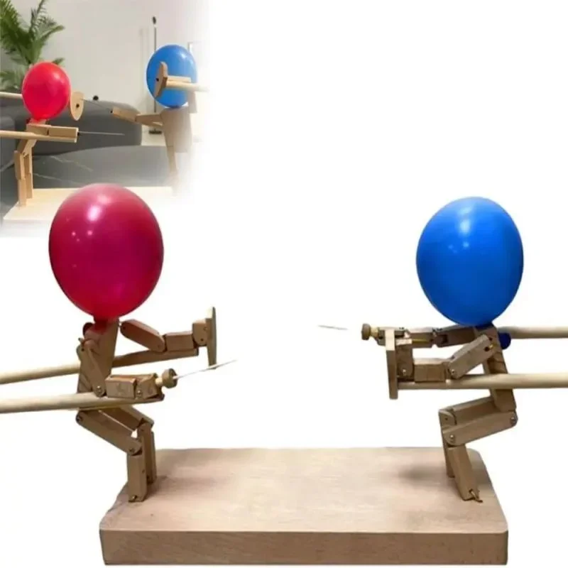 Balloon Bamboo Man Battle Wooden Bots Battle Game Two-Player Fast-Paced Balloon Battle Game with 20 Balloons for Adults