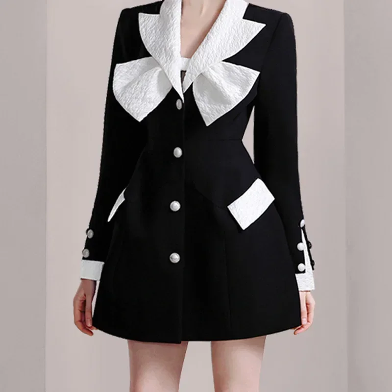 Chaqueta larga para mujer, traje Formal de oficina, ropa de trabajo de negocios, abrigo de moda, vestido de graduación, color blanco y negro, 1 pieza